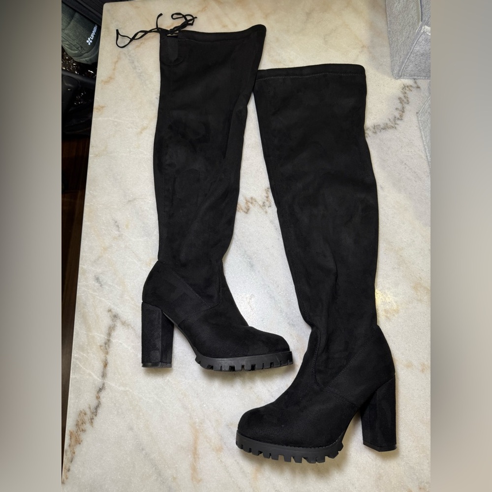 Black Suede Thigh High Over-the-Knee Women's Boots